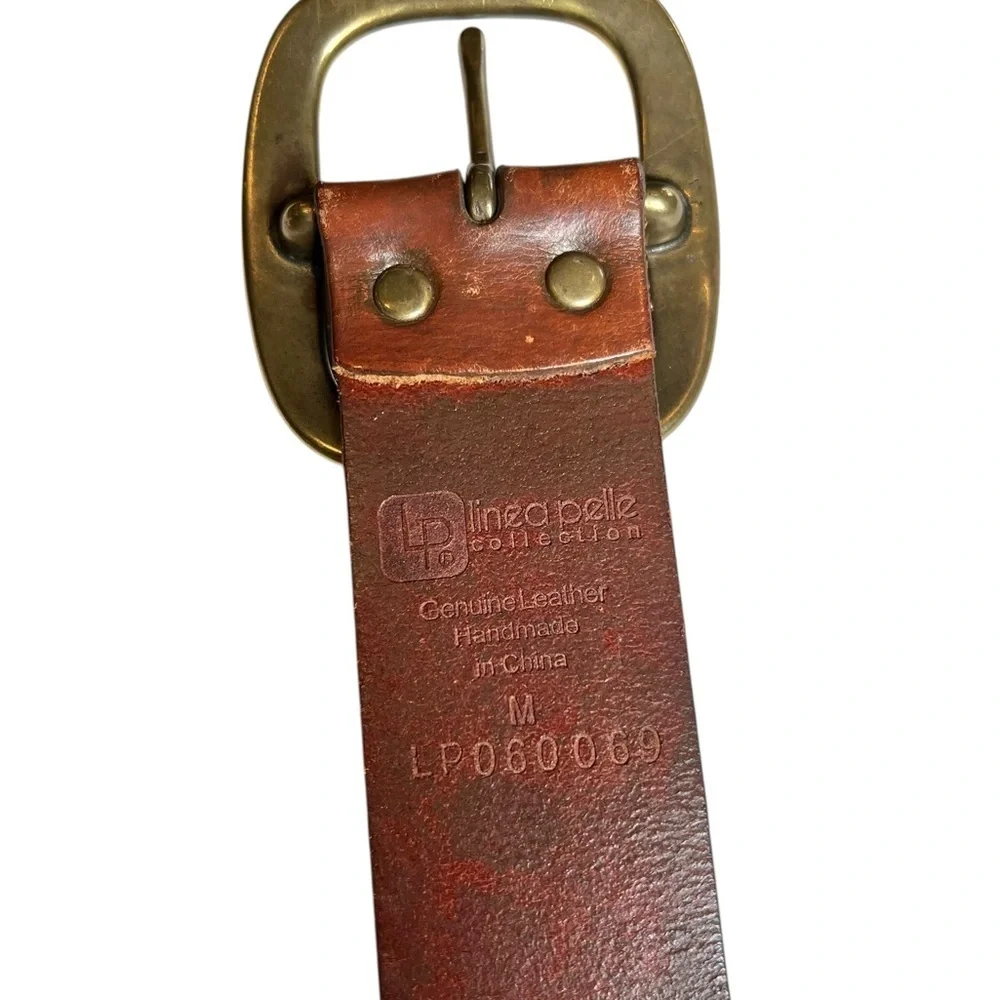Linea Pelle Medium Brown Leather Belt Solid Brass Buckle